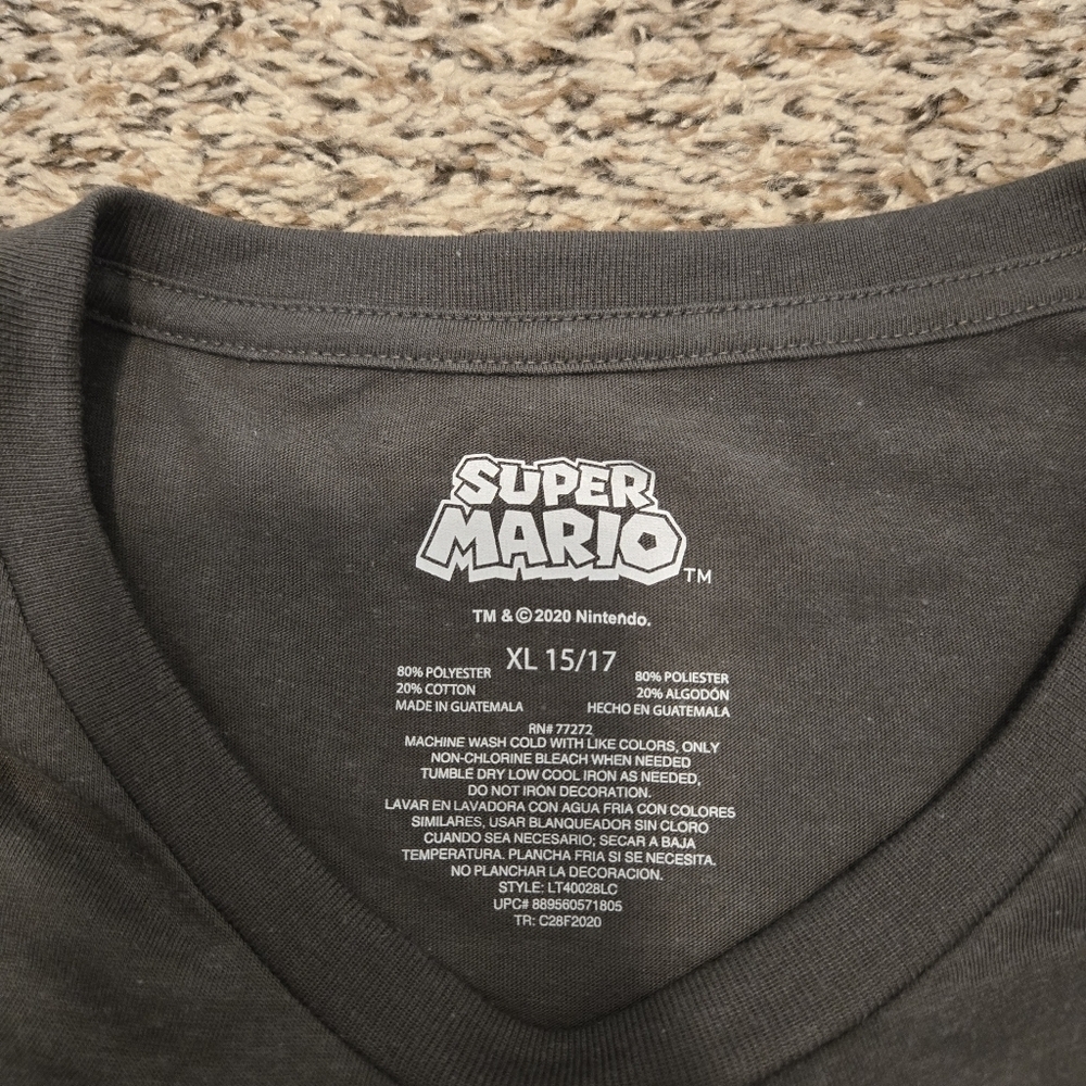 Super Mario Brothers Gray Junior  Shortsleeve Tshirt Size XL 15/17 - Picture 5 of 10